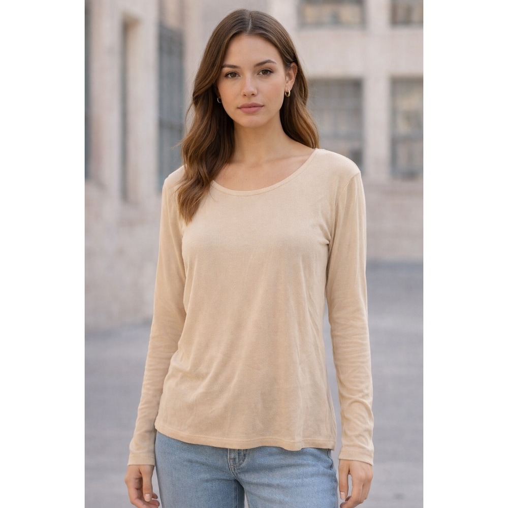 FLAX‎ BY JEANNE ENGELHART Top Women's M Long Sleeve Stretch Minimalist Lagenlook